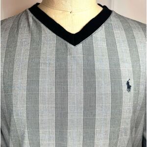 Ralph Lauren POLO GOLF Lined V-neck Pullover Windbreaker Jacket Grey Plaid LG
